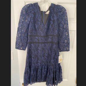 Shoshanna Navy Blue Lace Cocktail Dress Long Sleeve V Neck